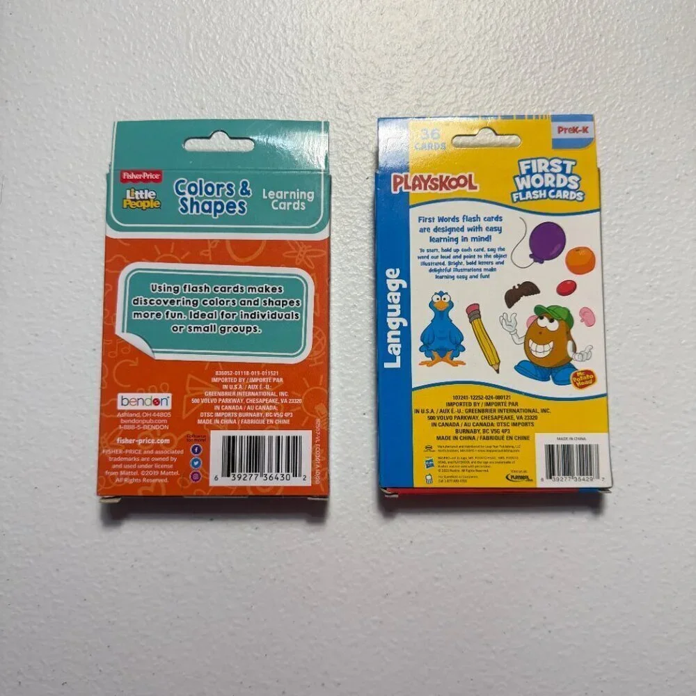 Fisher Price Colors & Shapes + Playskool First Words Flash Cards Set 36 Cards